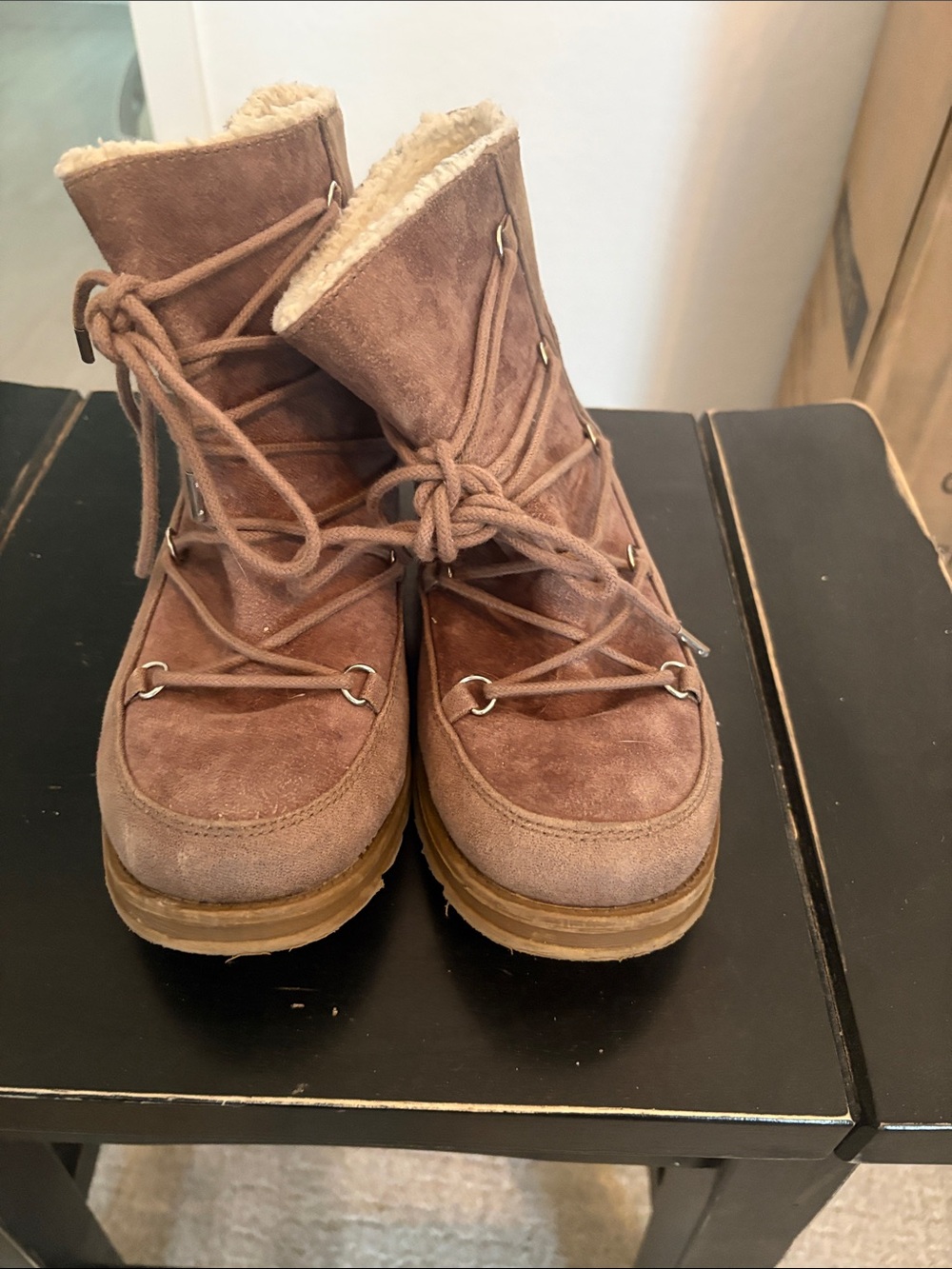 Women's Suede Lace-Up Ankle Booties in Taupe